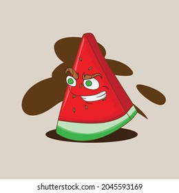 Fun cute cartoon watermelon character.Vector illustration, isolated, clip-art on a white background