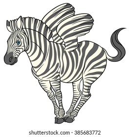 fun cute cartoon zebra with striped wings - vector illustration zebra pegasus 