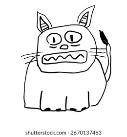Diversión lindo gato niños dibujo a mano