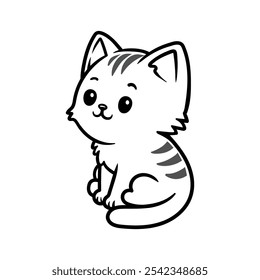 fun cute cat kitty kid cartoon character logo isolated drawing coloring line art style sketch classic vintage design illustration