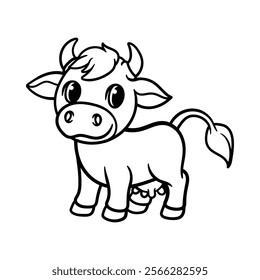 fun cute cow bull cartoon character isolated drawing line art style sketch classic vintage design illustration