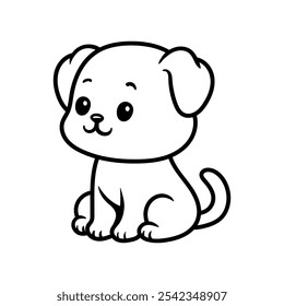 fun cute dog puppy kid cartoon character logo isolated drawing coloring line art style sketch classic vintage design illustration