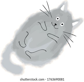 Fun and cute doodle of a playful grey cat.