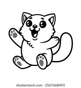 fun cute fat cat waving up cartoon character isolated drawing line art style sketch classic vintage design illustration