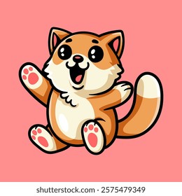 fun cute fat cat waving up cartoon colored character isolated drawing line art style sketch classic vintage design illustration