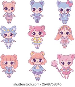 A fun cute girl cartoon character for kids, fantasy collection