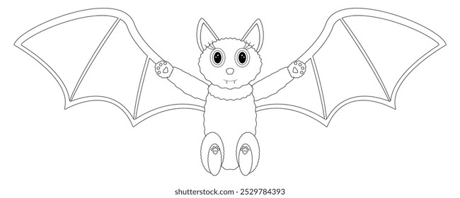 Divertido y lindo dibujo para colorear de Halloween de un murciélago adorable con alas Grandes. Perfecto para actividades para colorear y manualidades para niños.