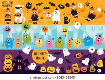 Fun and cute Halloween vector illustration set (3 types)
