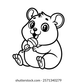 fun cute hamster eating candy cartoon character isolated drawing line style sketch classic vintage design illustration