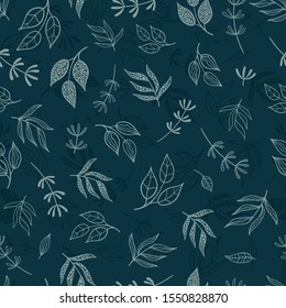 Fun and cute hand drawn floral seamless pattern - branches, leaves, flower doodles repeat background - great for textiles, banners, wallpapers, wrapping - vector design