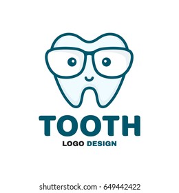 Fun cute happy smart smiling tooth. Vector modern style flat line  character cartoon illustration icon logo template design. Isolated on white background. Kid, children dentist stomatologist concept