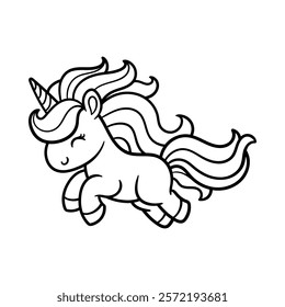 fun cute jumping unicorn cartoon character isolated drawing line style sketch classic vintage design illustration