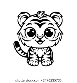Diversión linda de un niño tigre dibujado a mano para colorear diseño de ilustración de dibujos animados