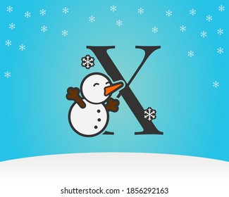 carta divertida y bonita X nieve hombre decoración con flecos de nieve fondo de invierno