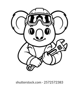 fun cute mechanic koala cartoon character isolated drawing line style sketch classic vintage design illustration