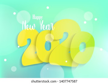Fun and cute new year 2020 design with abstract bokeh background