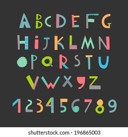Fun And Cute Paper Cut Alphabet And Digits. Isolated. Vector