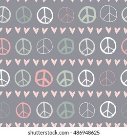 Fun and Cute Peace Sign & Hearts Seamless Repeat Background - Neon Colour Palette