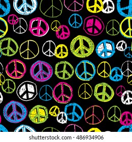 Fun and Cute Peace Sign Seamless Repeat Background - Neon Colour Palette