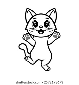 fun cute say hi cat cartoon character isolated drawing line style sketch classic vintage design illustration