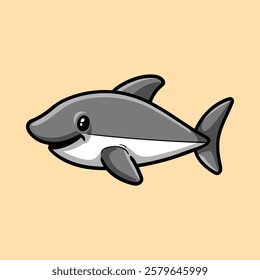 fun cute simple shark cartoon colored character isolated drawing line style sketch classic vintage design illustration