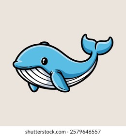 fun cute simple whale cartoon colored character isolated drawing line style sketch classic vintage design illustration