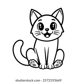 fun cute sitting cat cartoon character isolated drawing line style sketch classic vintage design illustration