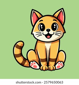 fun cute sitting cat cartoon colored character isolated drawing line style sketch classic vintage design illustration