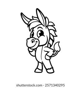 fun cute standing donkey cartoon character isolated drawing line style sketch classic vintage design illustration