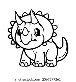 fun cute triceratops cartoon character isolated drawing line art style sketch classic vintage design illustration