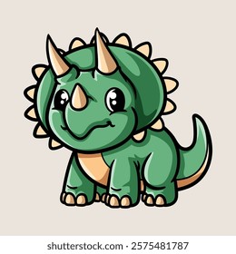 fun cute triceratops cartoon colored character isolated drawing line art style sketch classic vintage design illustration