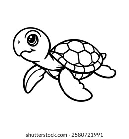 fun cute turtle cartoon isolated drawing line style sketch classic vintage design illustration