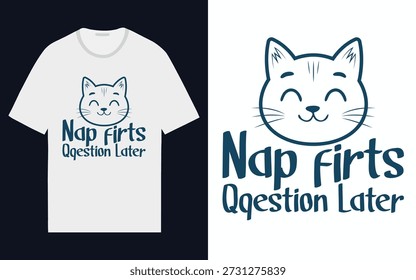 Fun and cute typography design with cat illustration. Ideal for cat lovers, casual fashion and humorous apparel projects.