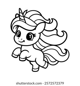fun cute unicorn in action cartoon character isolated drawing line style sketch classic vintage design illustration
