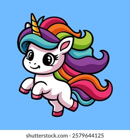 fun cute unicorn in action cartoon colored character isolated drawing line style sketch classic vintage design illustration