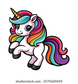 fun cute unicorn cartoon colored character isolated drawing line art style sketch classic vintage design illustration