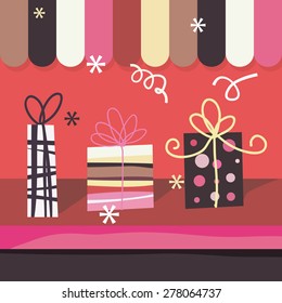 A fun cute vector stock  illustration of a gift shop's window.