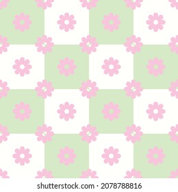 Fun Daisy Checkerboard Y2K 90s Fashion Textile Phone Case Background Stationary Fashion Textile Repeat Seamless Pattern