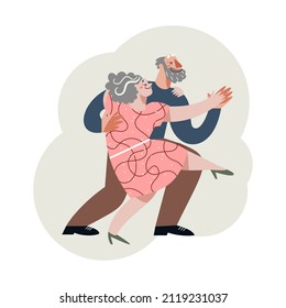 Fun Dance Of Senior People Set Vector Illustration. Cartoon Elderly Couple Dancing To Music, Active Leisure Of Funny Grandmother And Grandfather On Retirement, Older Friends Dancers In Dance Club