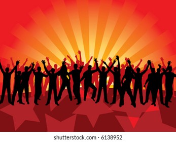 Fun dancing crowd. Vector illustration.