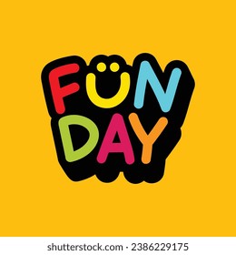 Fun day kids typography vector illustration for t shirt design concept. Kids zone logo. Kids t shirt design sticker.
