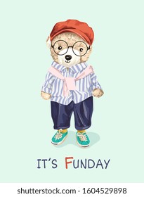 fun day slogan with cute bear toy in fashion style illustration