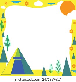 Fun daytime camping illustration frame