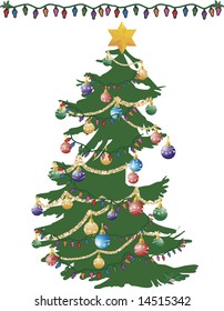Fun decorated Christmas tree with lights.