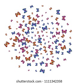 Fun decorative butterfly silhouette kite texture on white. Wildlife butterfly hover theme vector in pink, violet, red, blue and purple colors. Repeating insect soar backdrop for wallpaper.