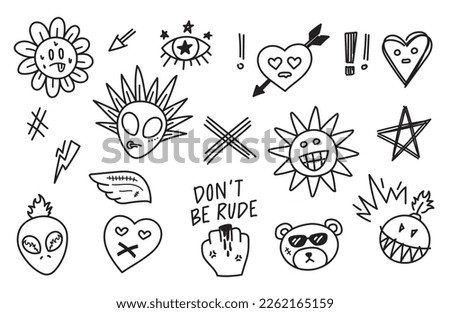 fun decorative doodle graphic element collection in street art style
