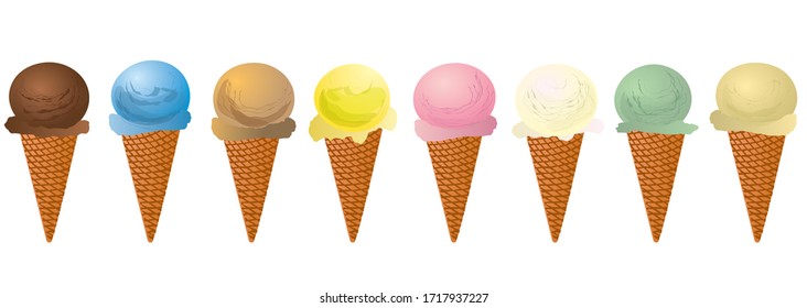 Fun and delicious ice cream illustration border, horizontally seamless (you can place them side by side to infinity).