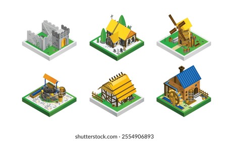 fun design farmer building collection vector illustration