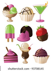 Fun Dessert Icons Symbols Set EPS 8 vector, grouped for easy editing. No open shapes or paths.