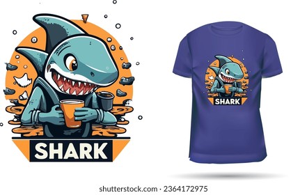 Fun Dinosaur Cartoon T-Shirt Design: Cool Jurassic Monster Mockup with Cute Shark Boy - Kids' Fashion Apparel Art